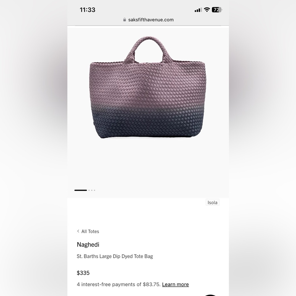 Brand new, never carried Naghedi St. Barth’s large tote, pouch and dust bag.